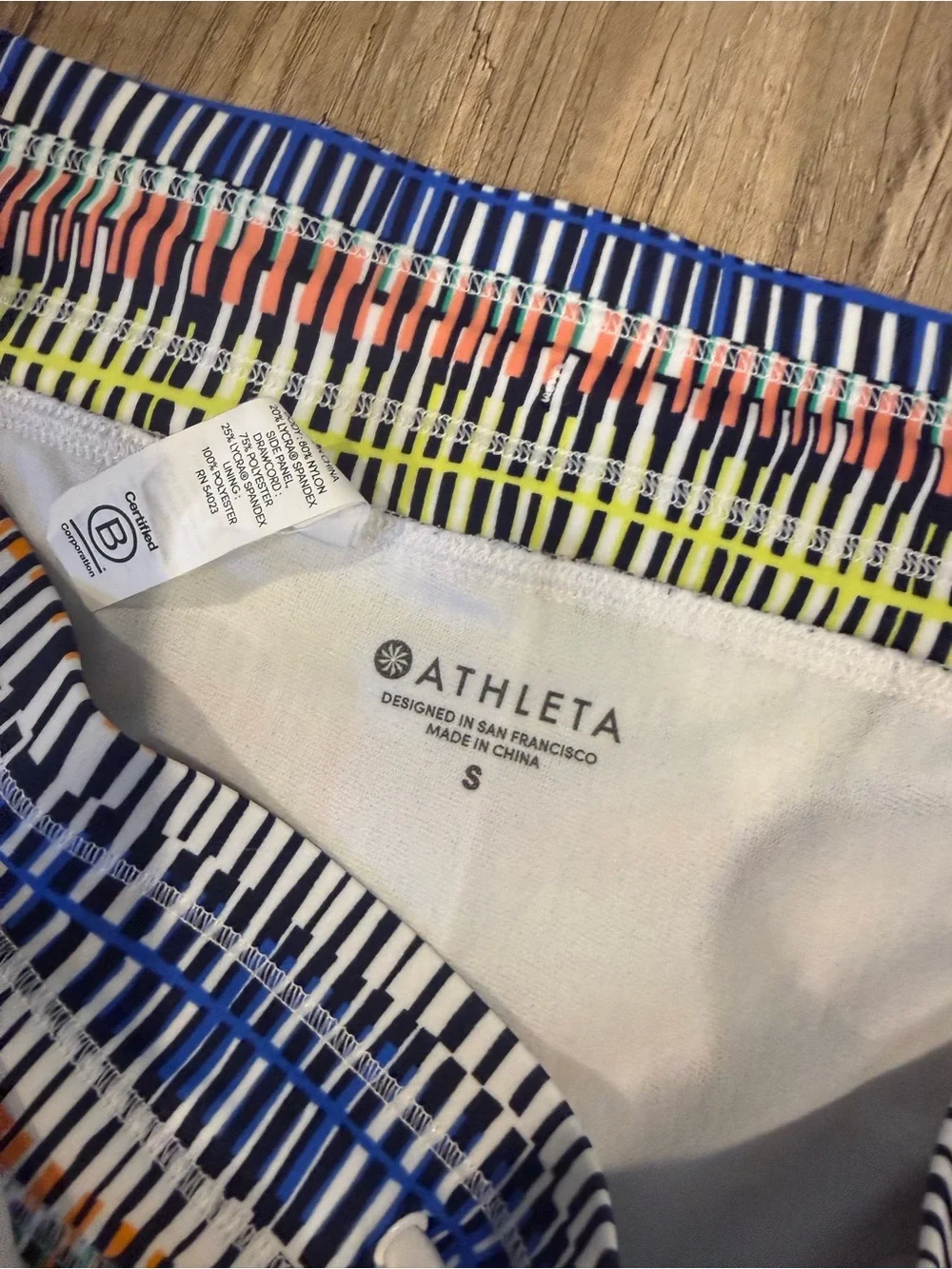 Athleta Multi-Stripe Athletic Shorts in Blue, Yellow, Pink